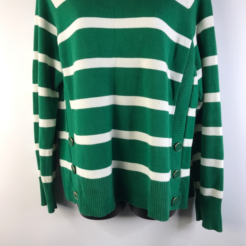 Talbots Green White Striped Side Button Cotton Blend Sweater Womens Large Preppy - Picture 12 of 16